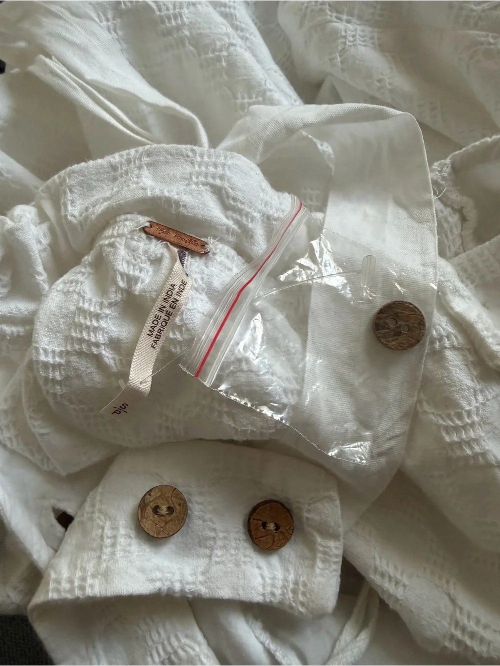 Free People White Textured Drop Waist Mini Dress S NWOT Cottagecore Boho